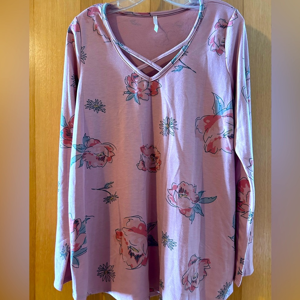 Pink Floral Print Long Sleeve Top, by My Story